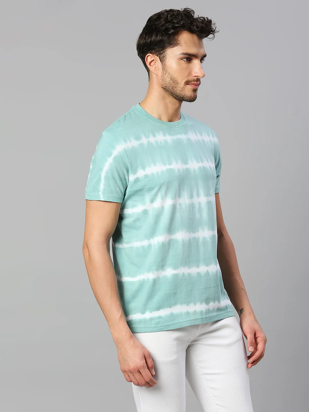 Men's Pure Cotton Printed Half Sleeves Casual T-Shirt (Powder Blue)