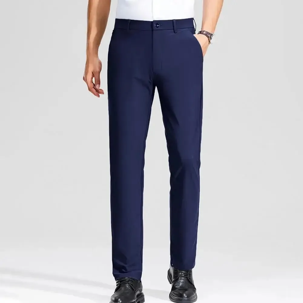 Men’s Slim Fit Suit Trousers | Elegant Formal Business Pants with Zipper Pockets