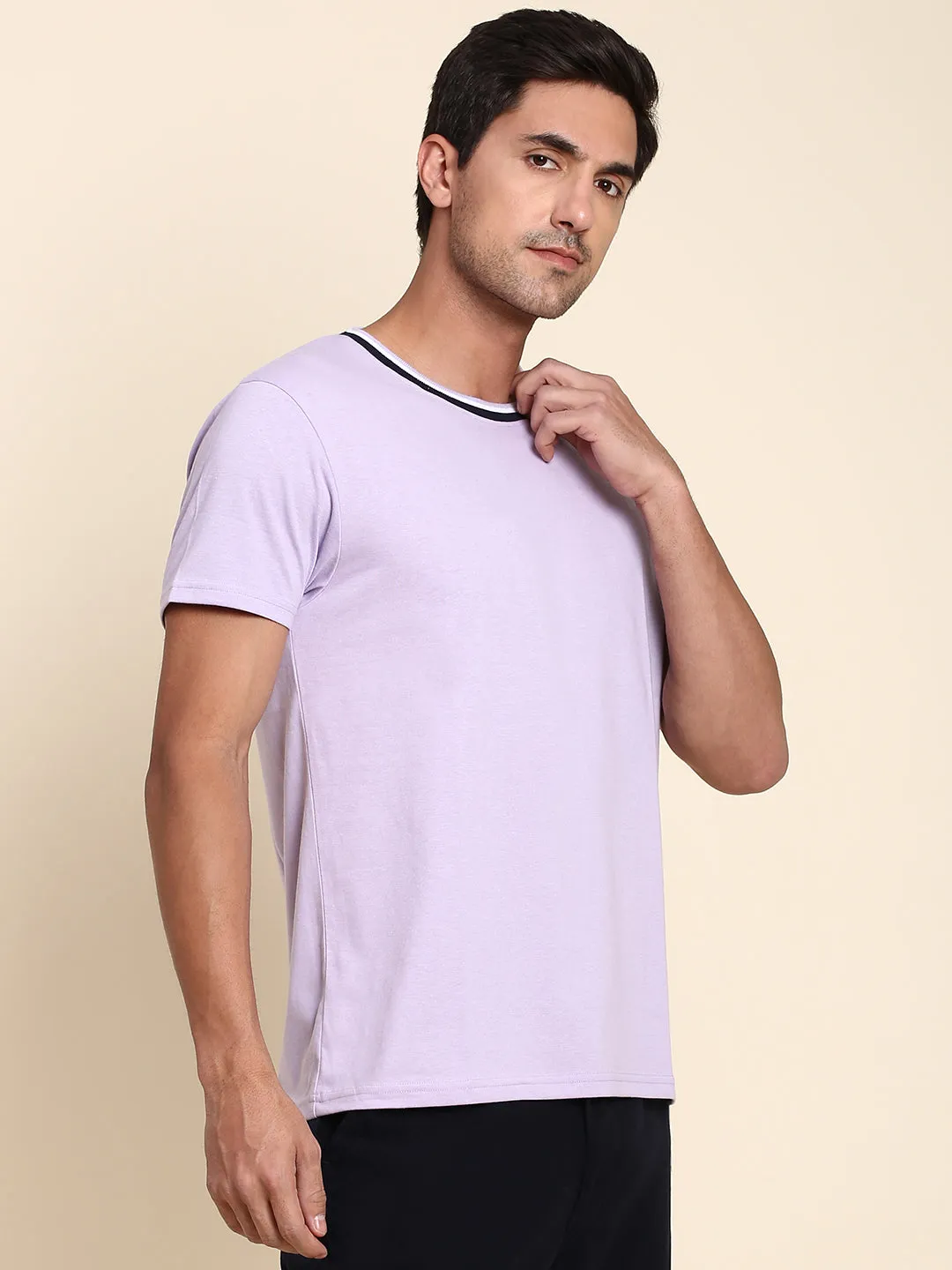 Men's Soft And Stretchy Fabric Lavender Casual Crew Neck Tshirt