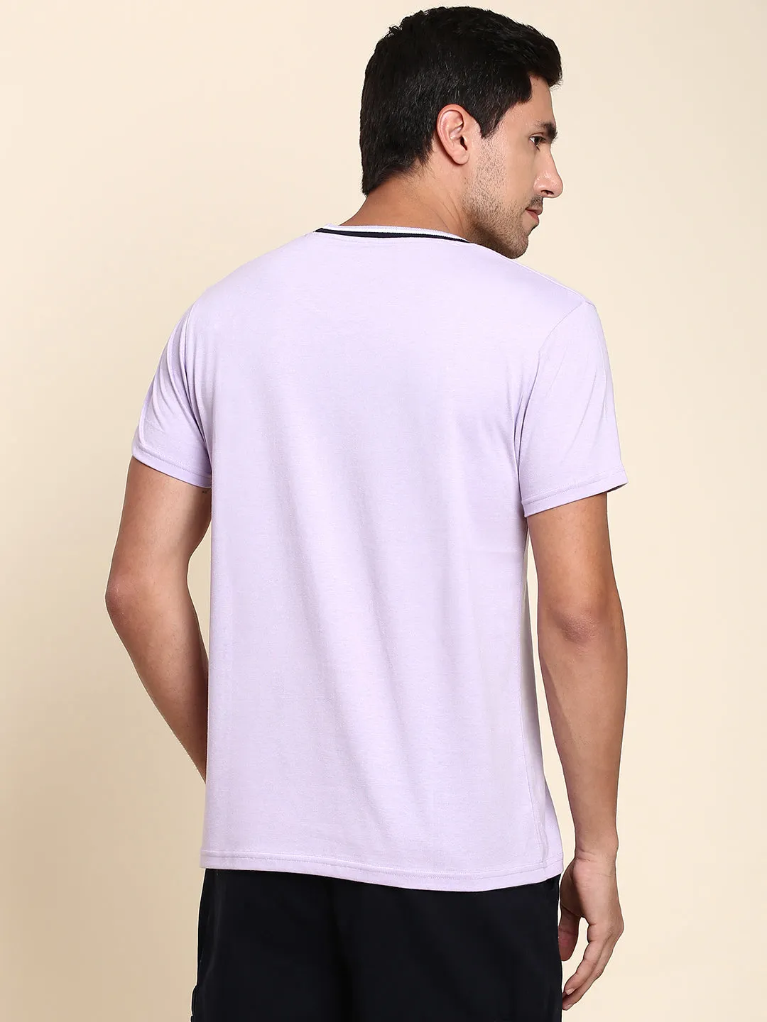 Men's Soft And Stretchy Fabric Lavender Casual Crew Neck Tshirt