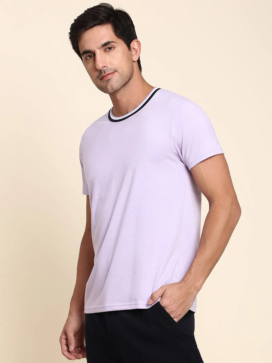 Men's Soft And Stretchy Fabric Lavender Casual Crew Neck Tshirt