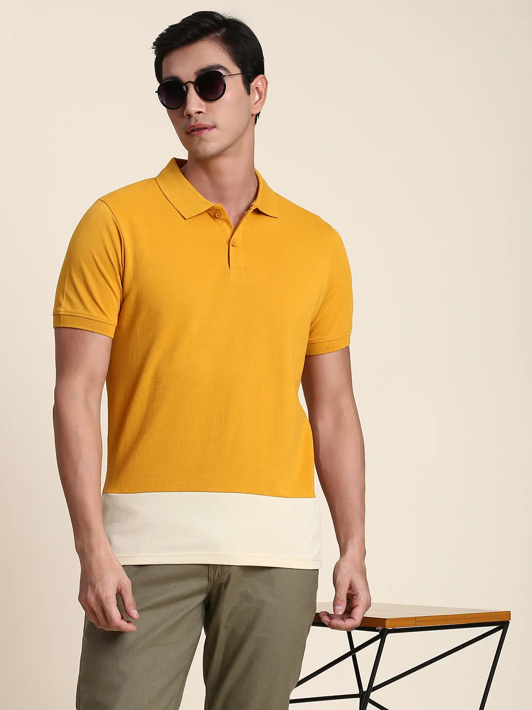 Men's Soft And Stretchy Fabric Mustard Casual Polo Tshirt