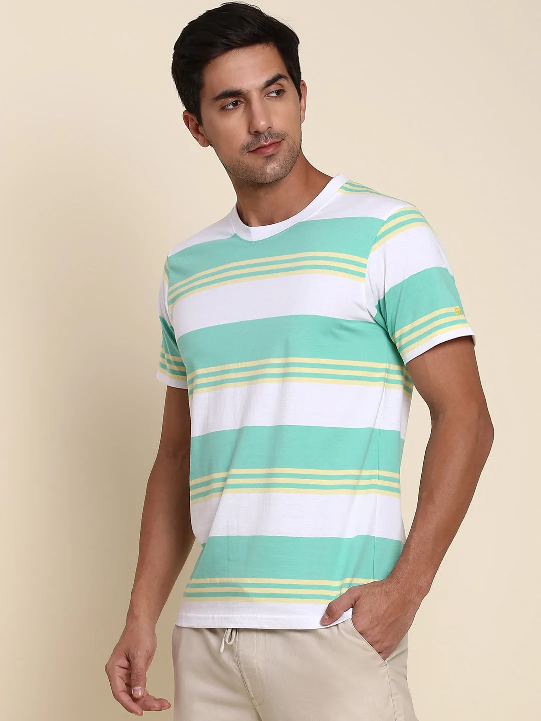 Men's Soft And Stretchy Fabric Sea Green Casual Crew Neck Tshirt