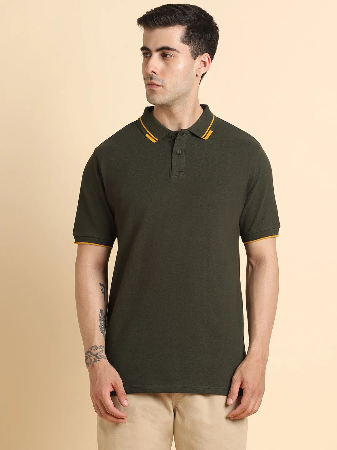 Men's Solid Olive Polo T-shirt