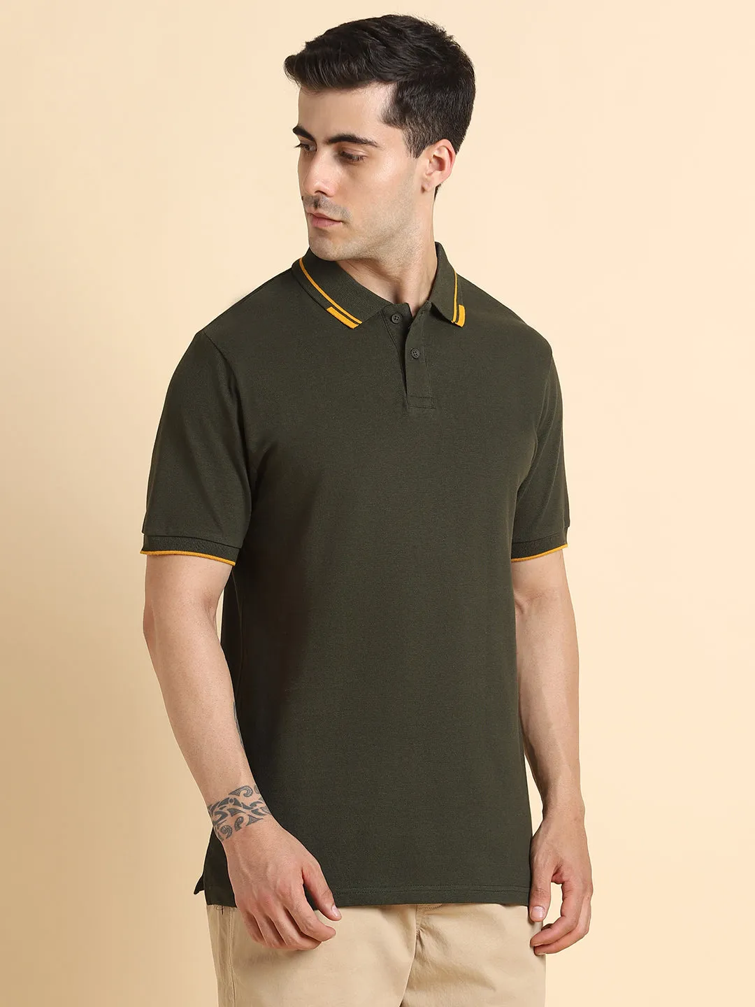 Men's Solid Olive Polo T-shirt