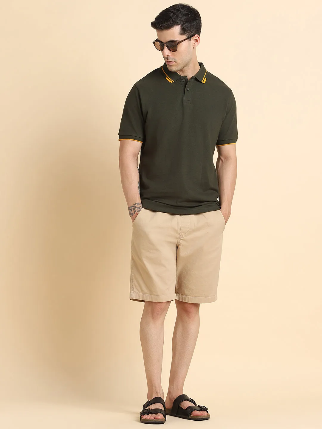 Men's Solid Olive Polo T-shirt