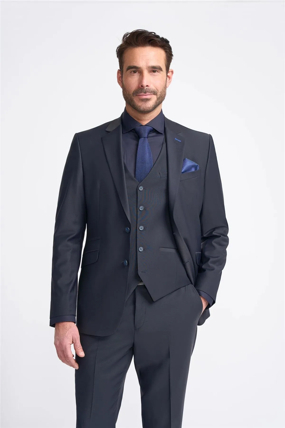 Men's Suit Dark Navy 3 Piece Tailored Fit Formal Wedding Dress