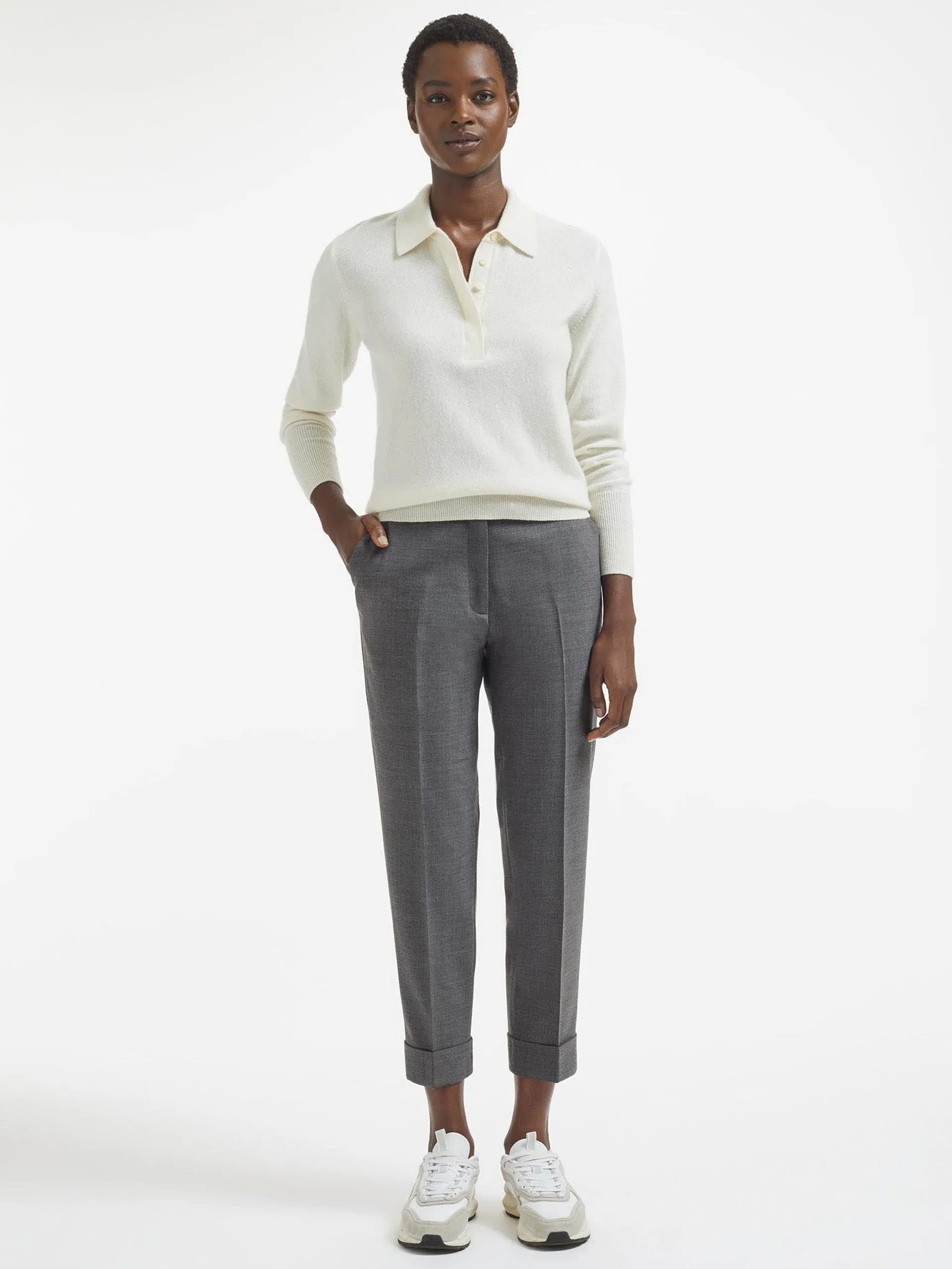 Mid Grey Clement new wool easy waist turn up trousers