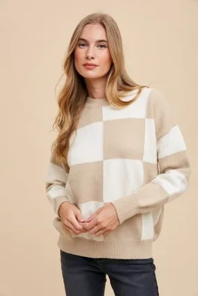 Mocha Checkerboard Sweater