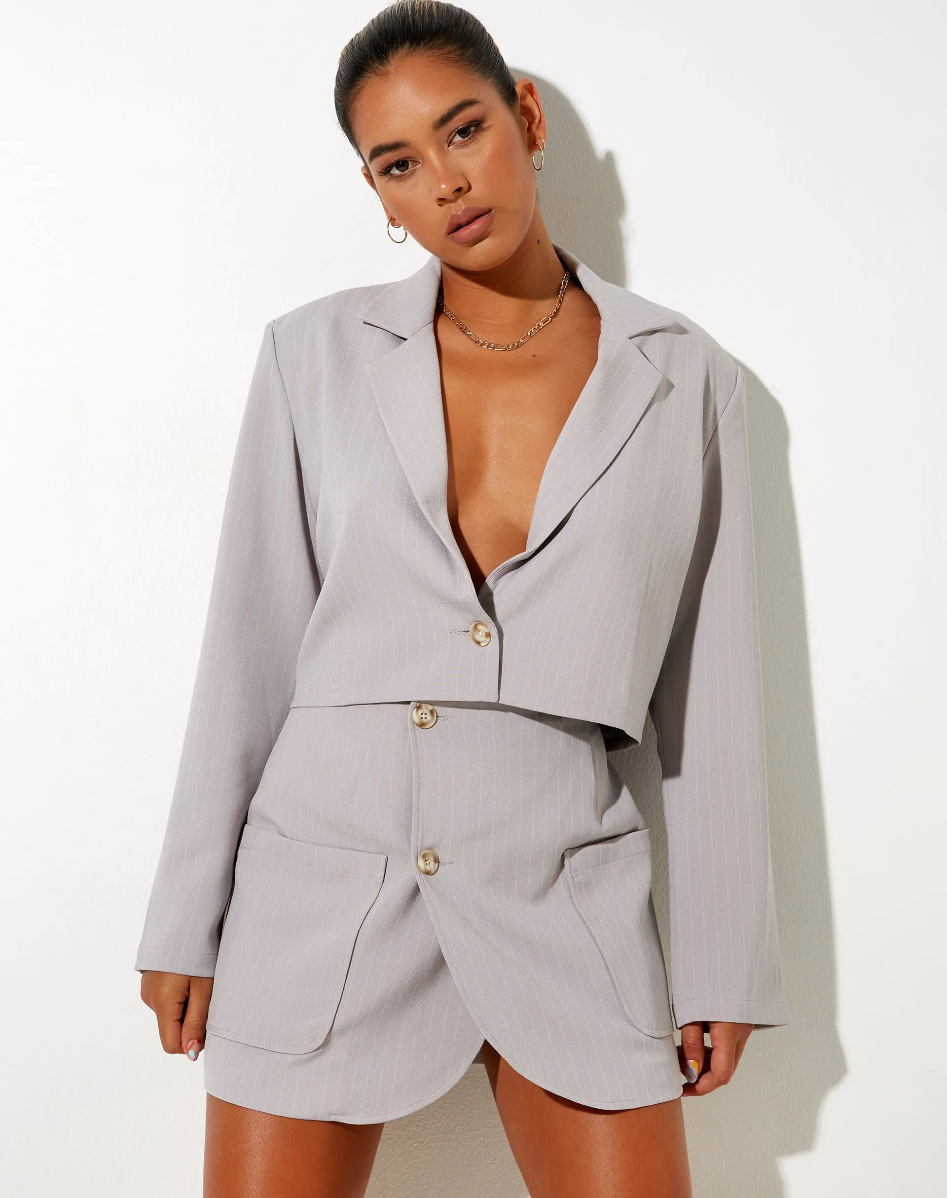 Nolya Blazer in Pinstripe Silver Grey