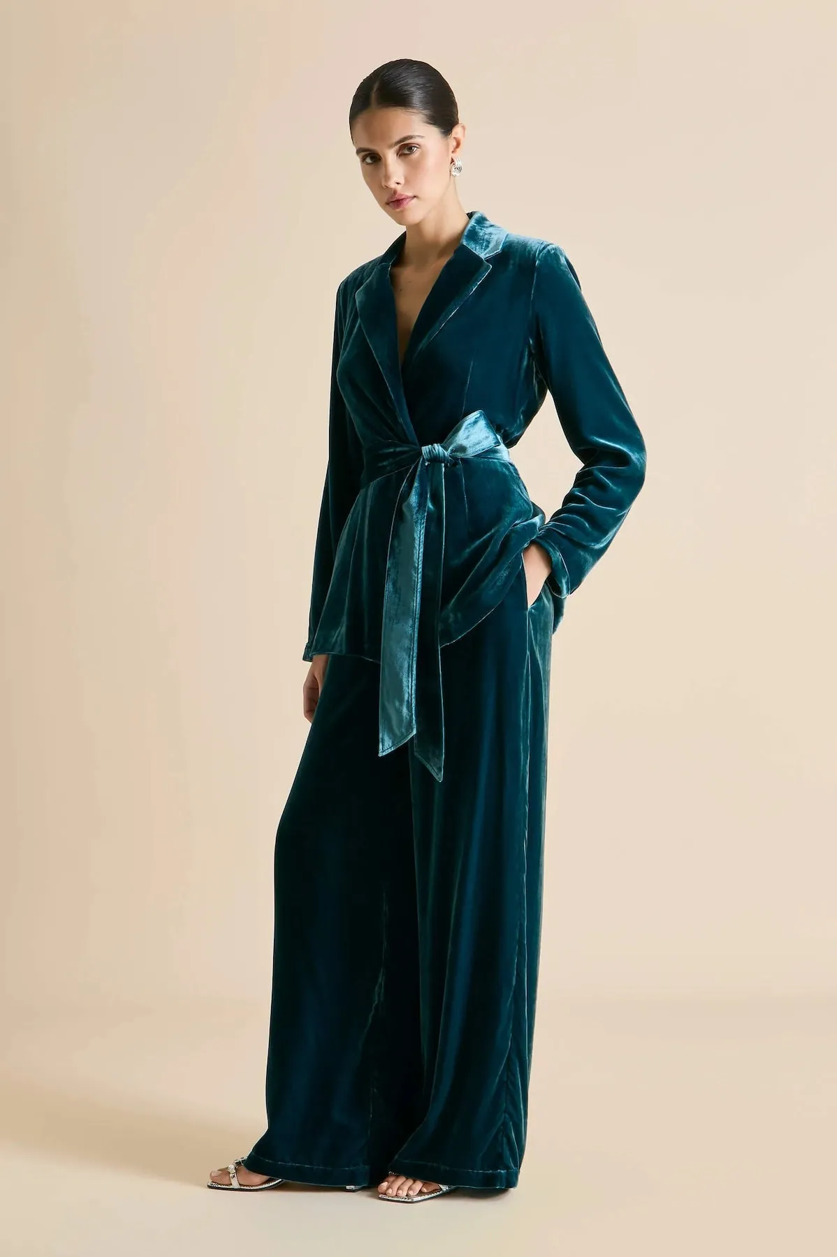 Olivia von Halle Jagger Ocean Blue Velvet Pajama Set