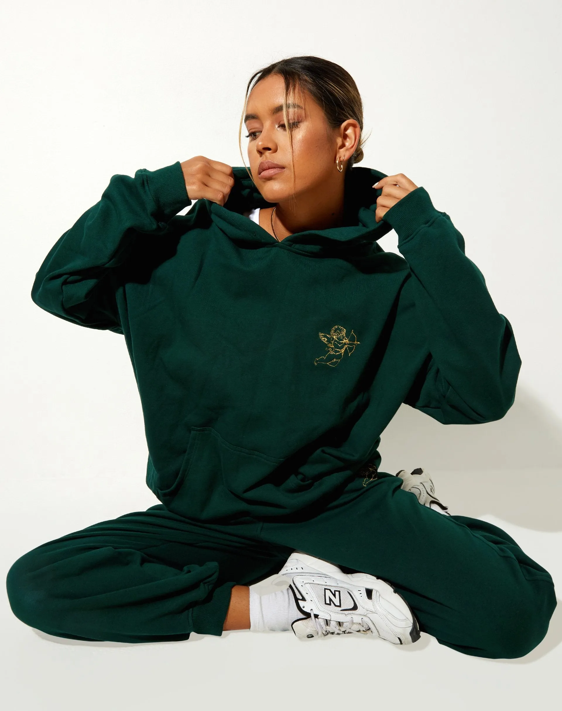 Oversize Hoodie in Bottle Green Cupid Embro