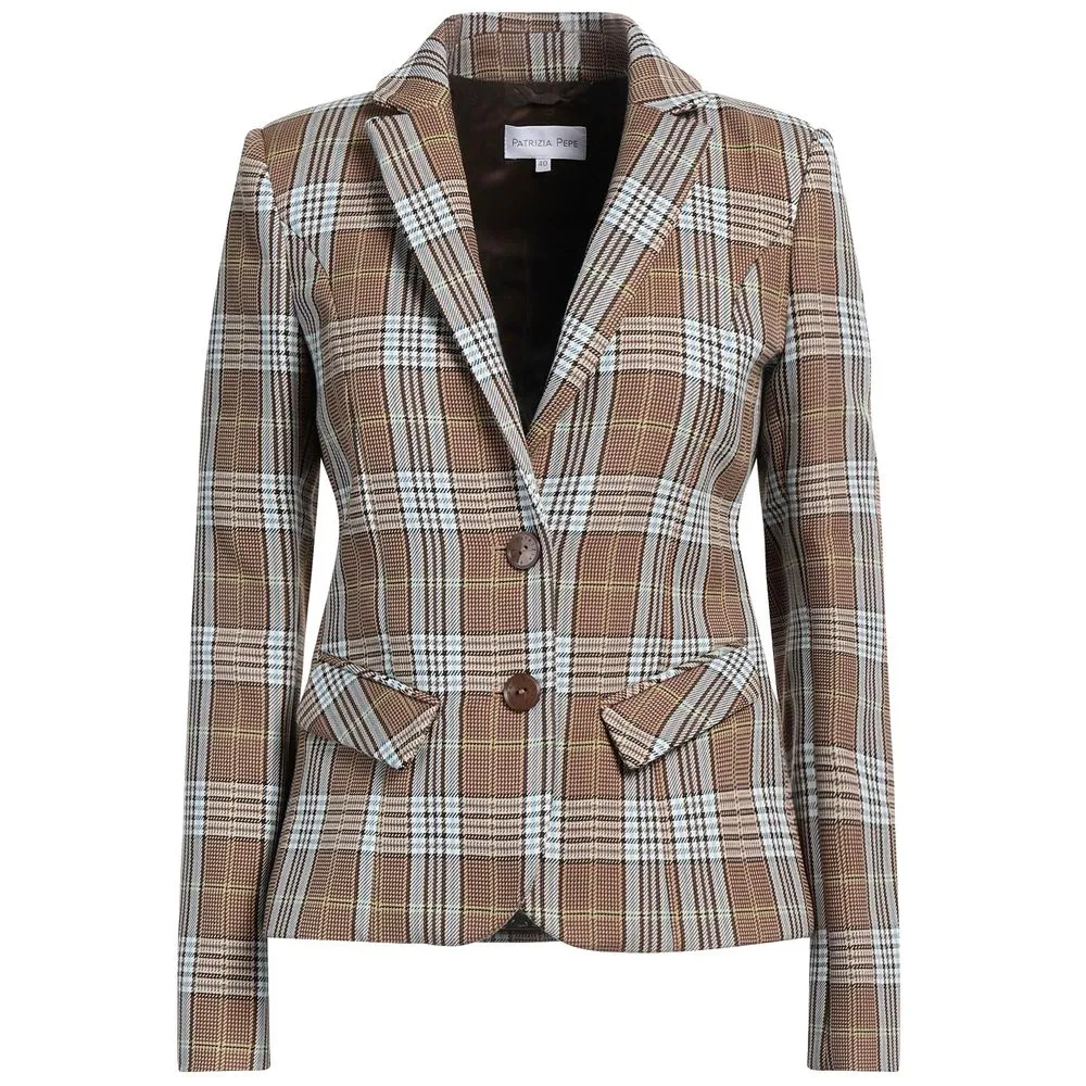 Patrizia Pepe Elegant Tartan Patterned Cotton Blend Blazer