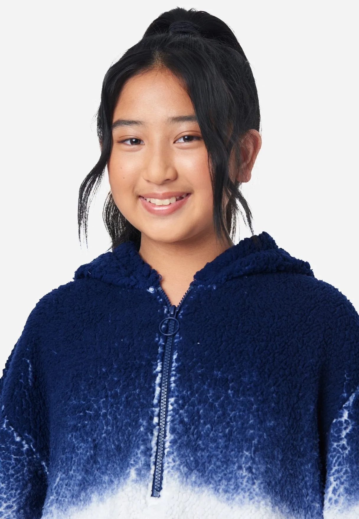 Patterned Faux Sherpa Zip-Front Hoodie