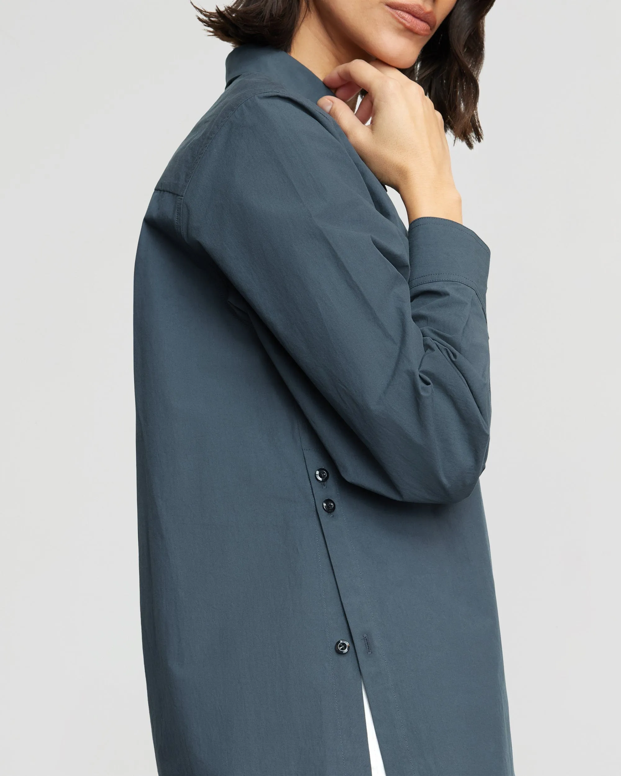 Phoebe Side-Button Tulip-Hem Shirt