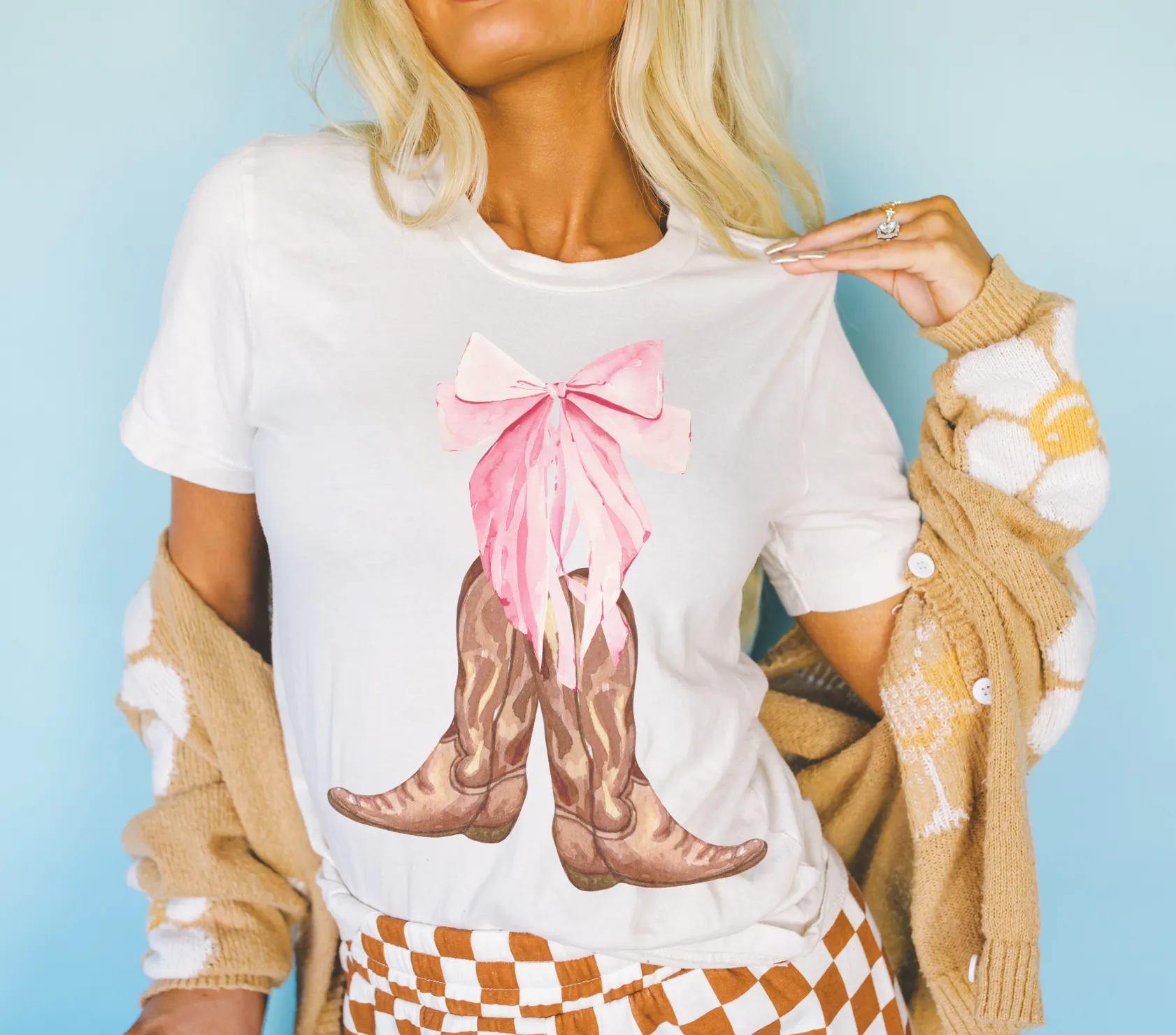 Pink Bow Cowboy Coquette tee Spring Western Tshirt