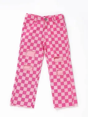 Pink Checked Girls Jeans