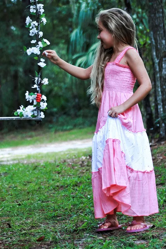 Pink Girls Soft Cotton Bold Color Maxi Dress