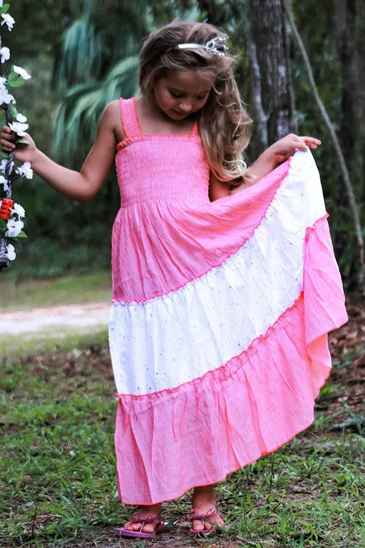 Pink Girls Soft Cotton Bold Color Maxi Dress