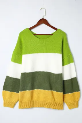 Plus Size Color Block Patchwork Sweater