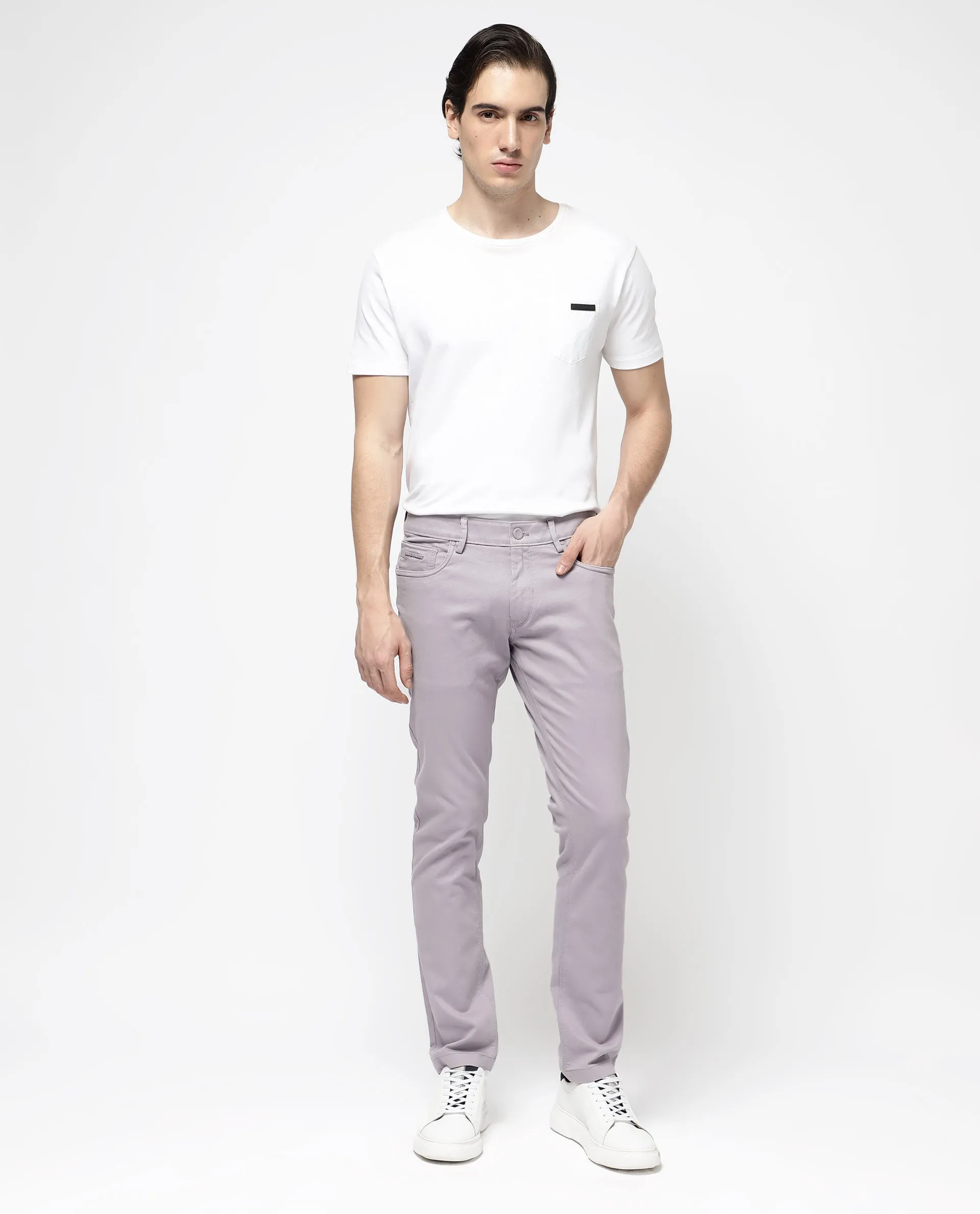 Rare Rabbit Men's Spoke - 24 Pastel Purple Cotton Linen Solid Trousers