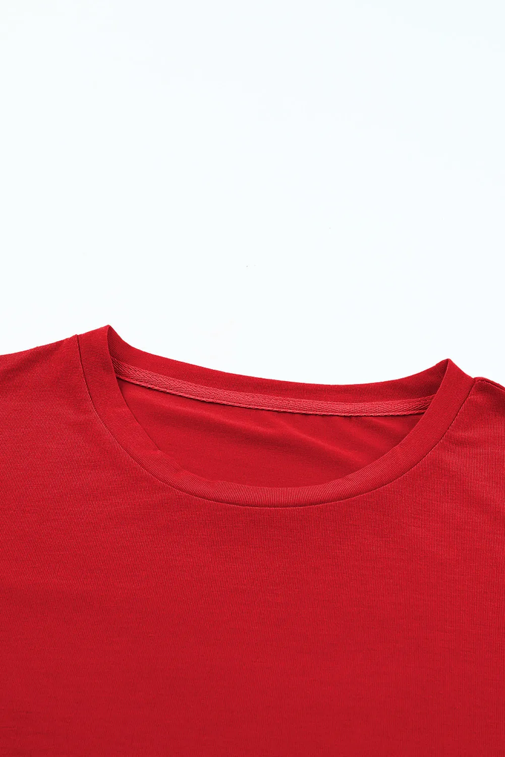 Red Casual Plain Crew Neck Tee