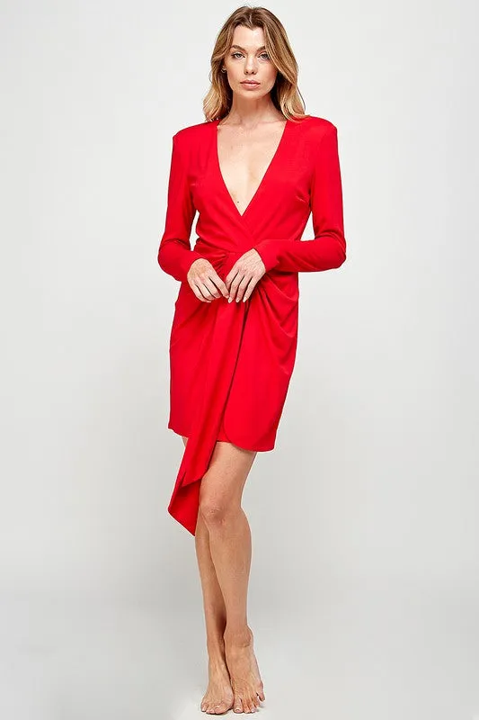 Red Open-back Long Sleeve Dress