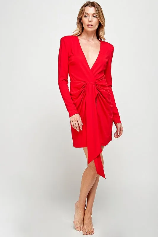 Red Open-back Long Sleeve Dress