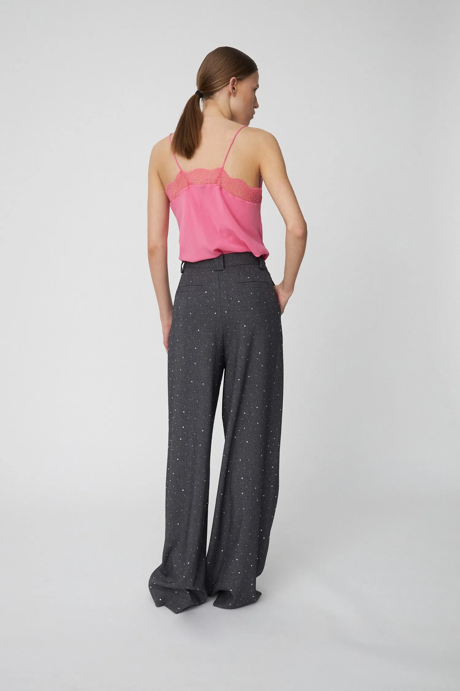 Rhinestone Suiting Pants - Mélange Grey