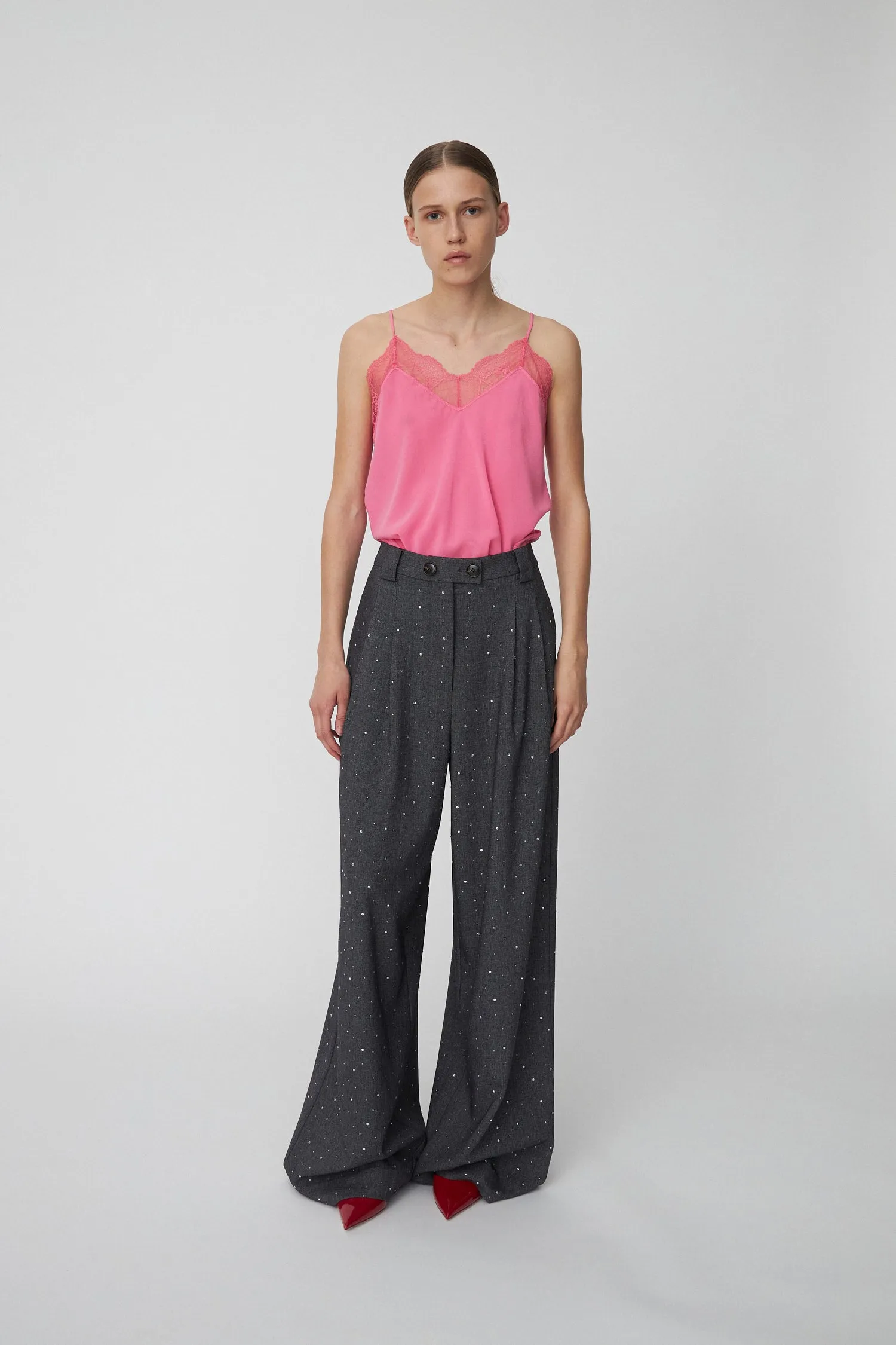 Rhinestone Suiting Pants - Mélange Grey