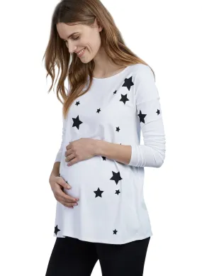 Rosie Maternity Print Top - White & Black Stars