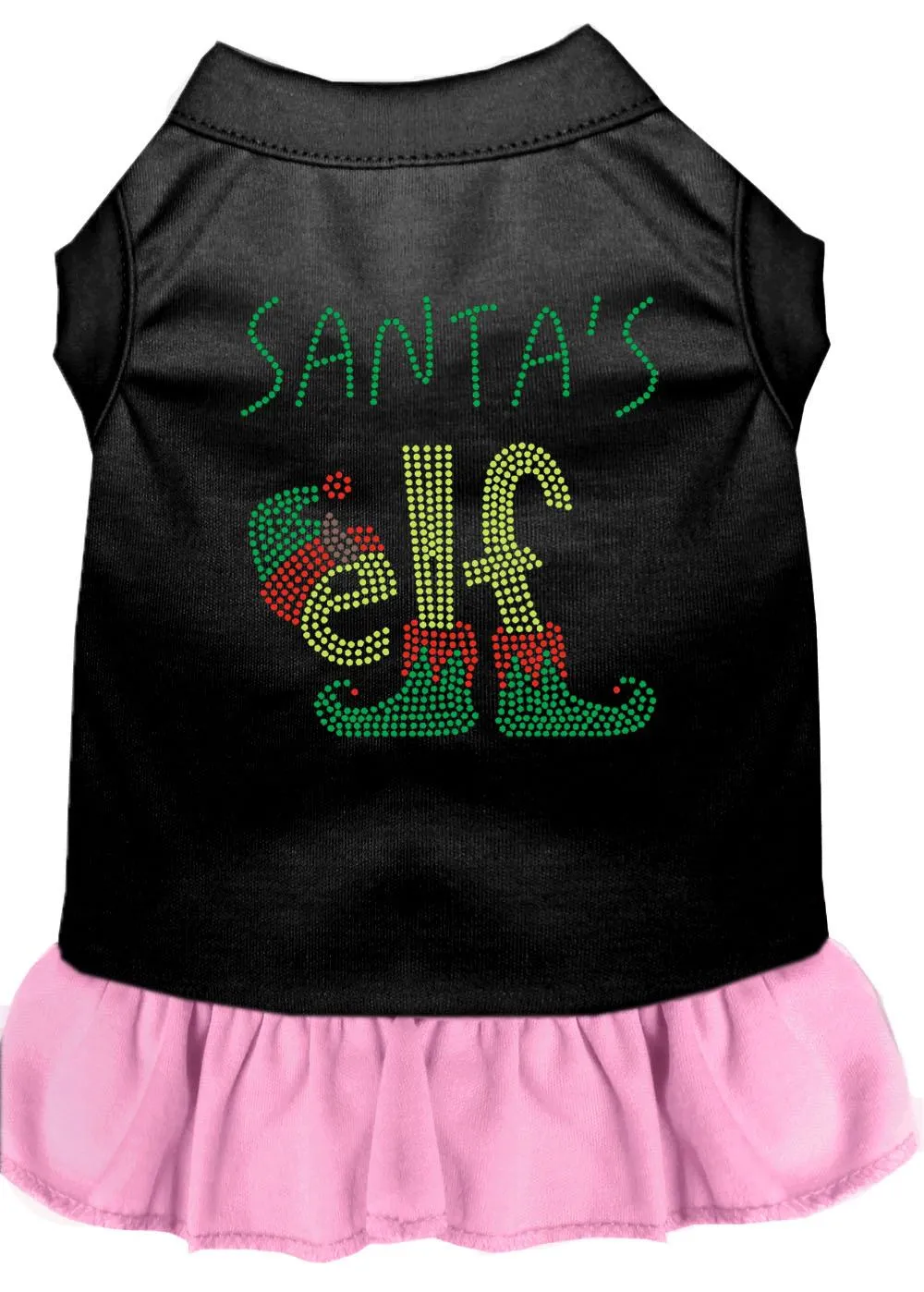 Santa's Elf Rhinestone Dog Dress Black With Light Pink Xl (16)