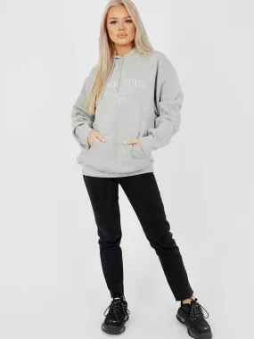 Shannon Embroidered Amoureux Fleeced Hoodie In Grey