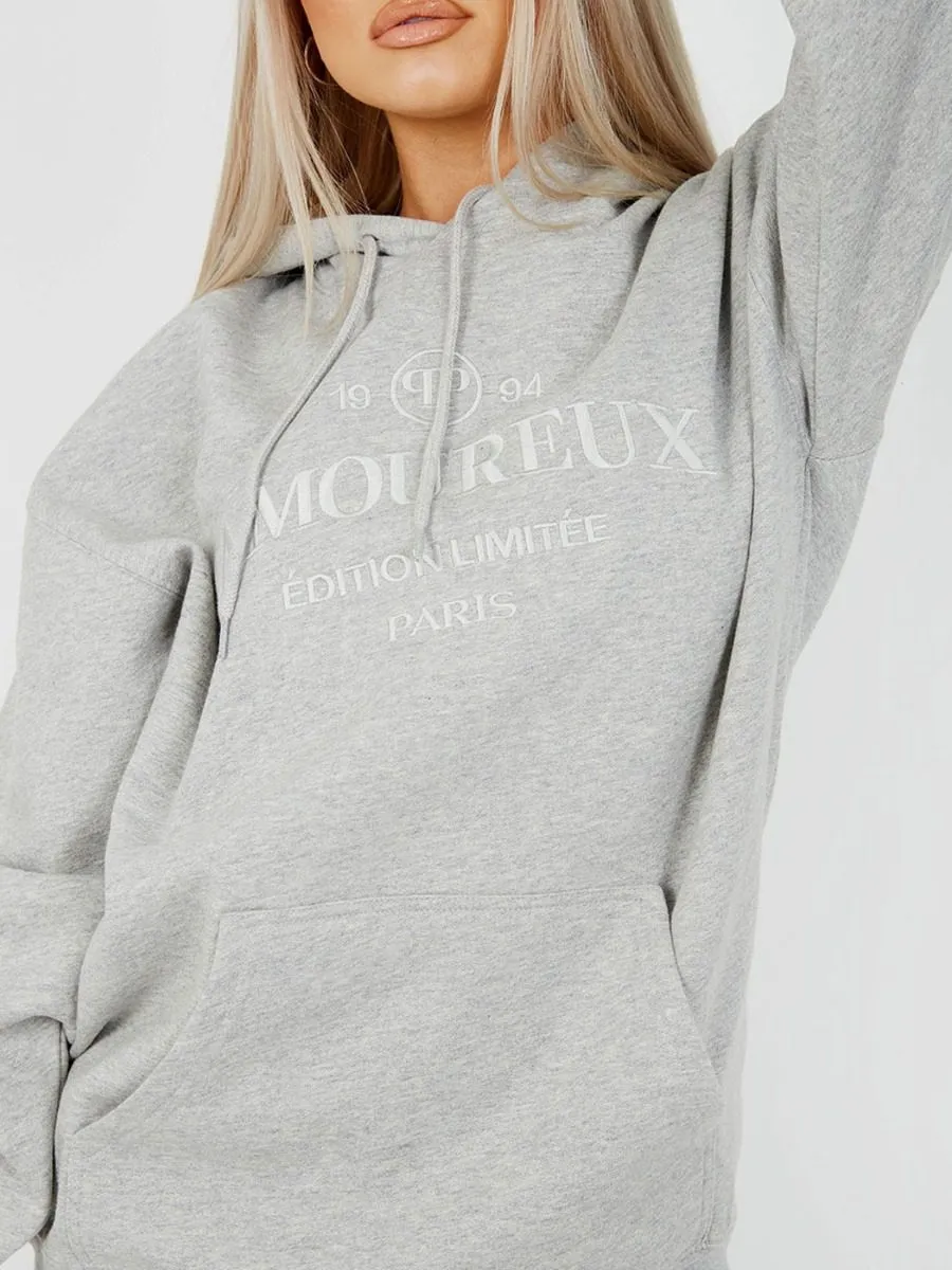 Shannon Embroidered Amoureux Fleeced Hoodie In Grey