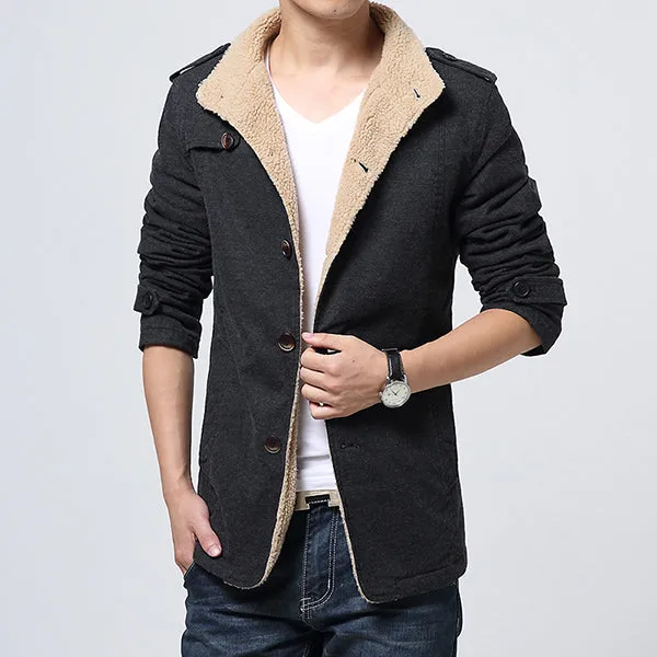 Sim Fit Fleece Warm Winter Single Breasted Mid Long Jackets