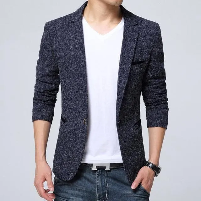 Single Breasted Notched Collar Slim Fit Smart Casual Blazer