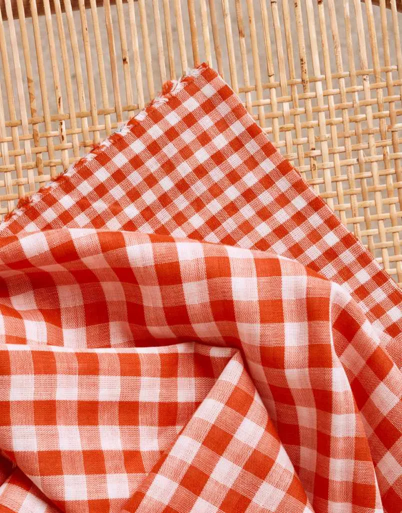 Tangerine Double Sided Gingham Cotton Double Gauze, Atelier Brunette