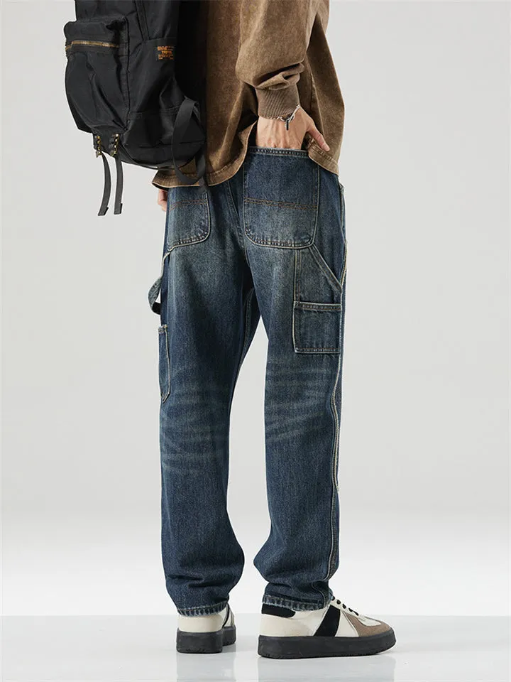 Trendy Patch Streetwear Straight Leg Jeans for Men