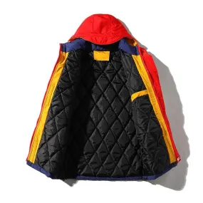 Unisex Warm Hooded Winter Jackets Wild Patchwork Multi-Pocket Coats