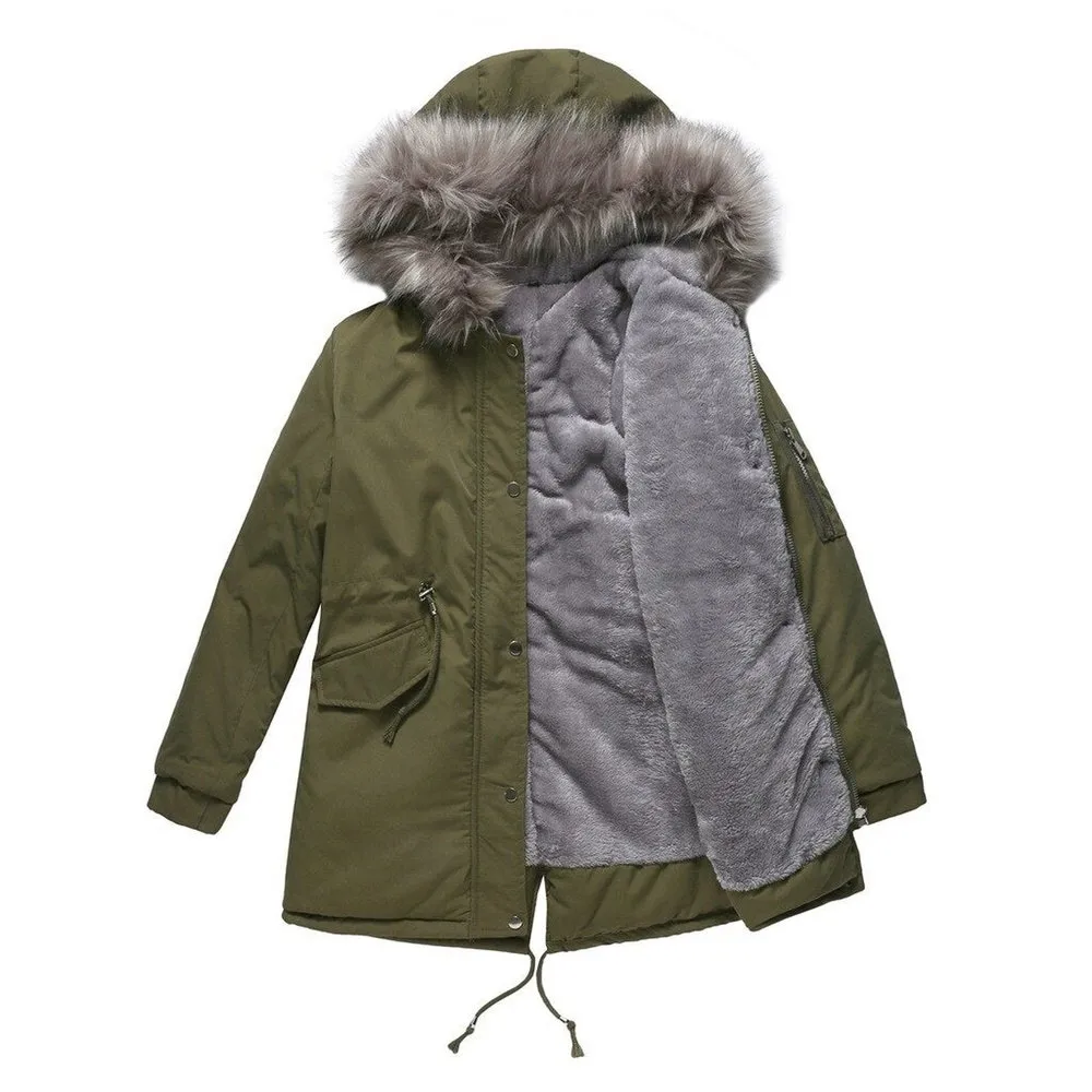 Warm Hooded Velvet Padded Winter Jacket