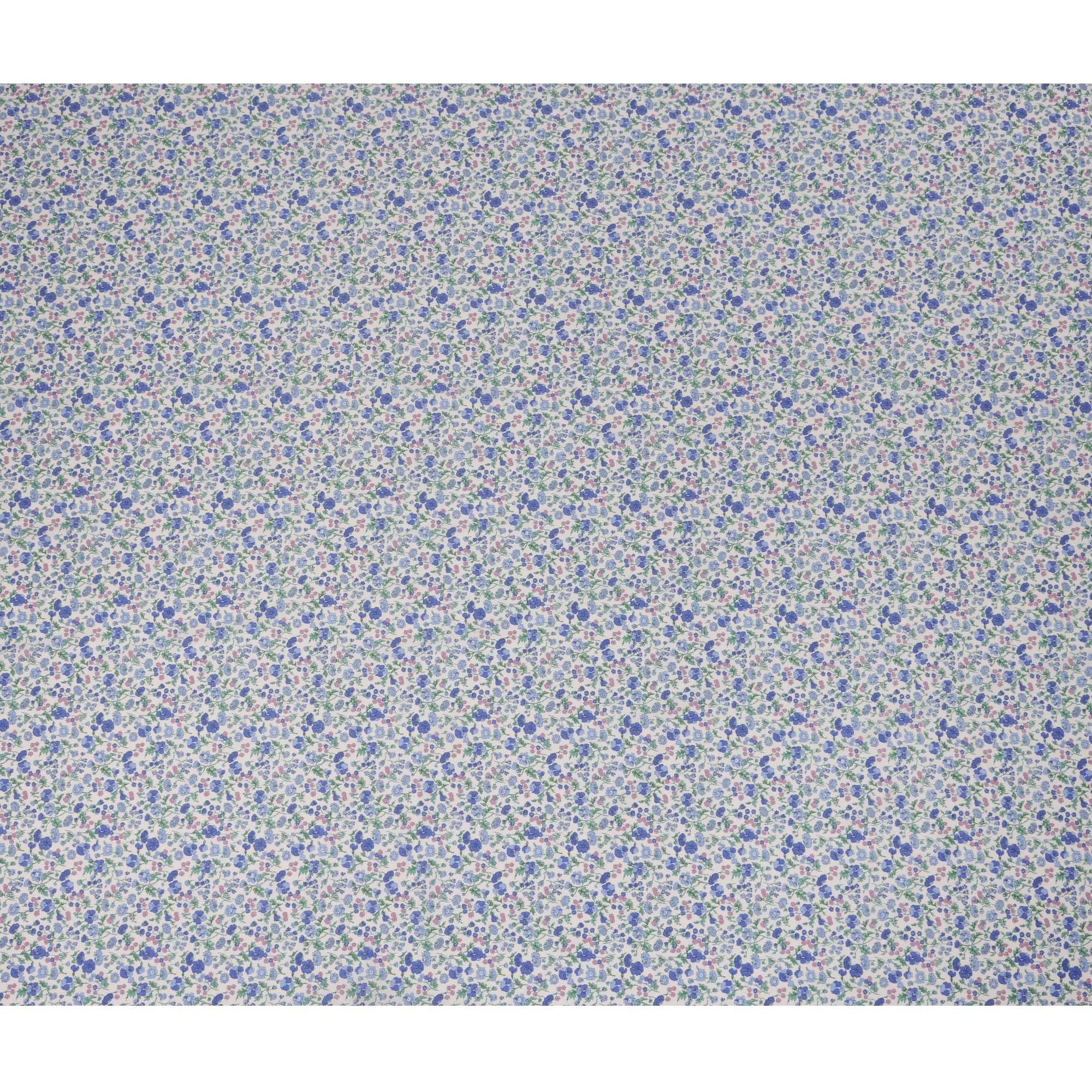 White and Blue Floral Cotton Lawn Digital Print Fabric - 110 cm Width-D21231