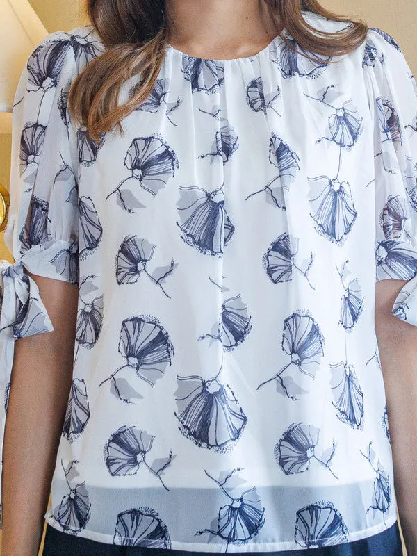 White Printed Basic Top