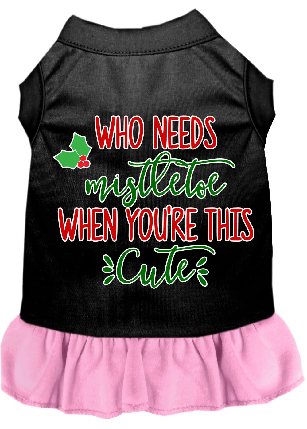 Who Needs Mistletoe Screen Print Dog Dress Black With Light Pink Med