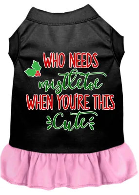 Who Needs Mistletoe Screen Print Dog Dress Black With Light Pink Xxl