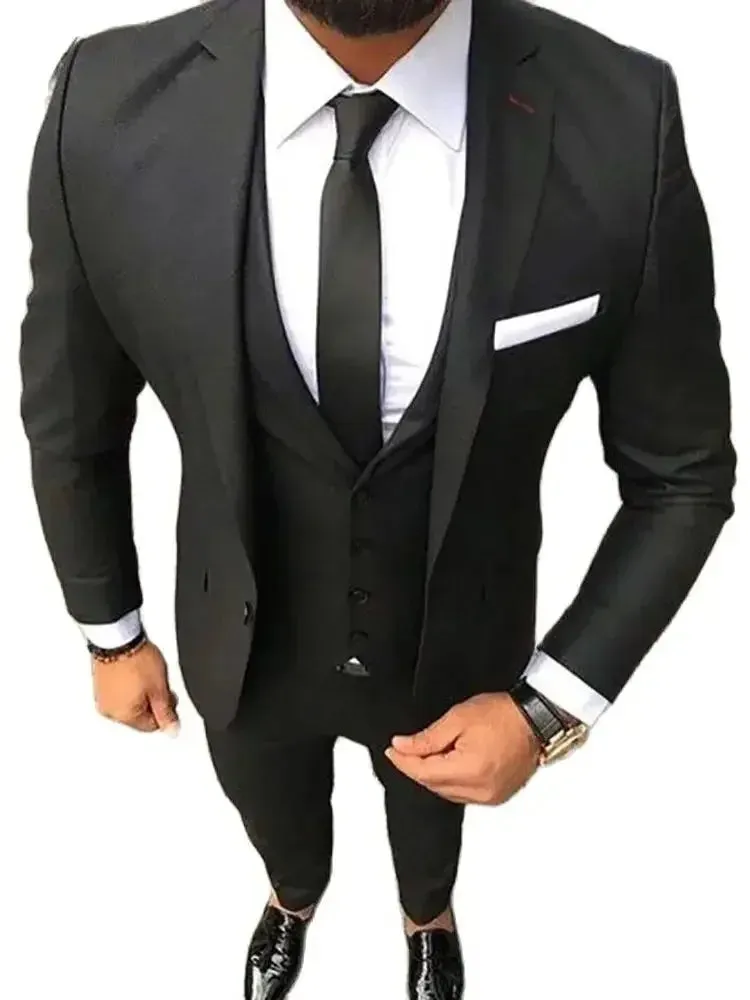 Wiaofellas  -  Black Fashion Business Men Suit Smart Casual Slim Fit Blazers Hombre Notch Lapel High Quality Custom 3 Piece Set Costume Homme