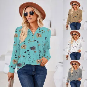 Women's Fashion Casual Printing Button Long Sleeve Blouses