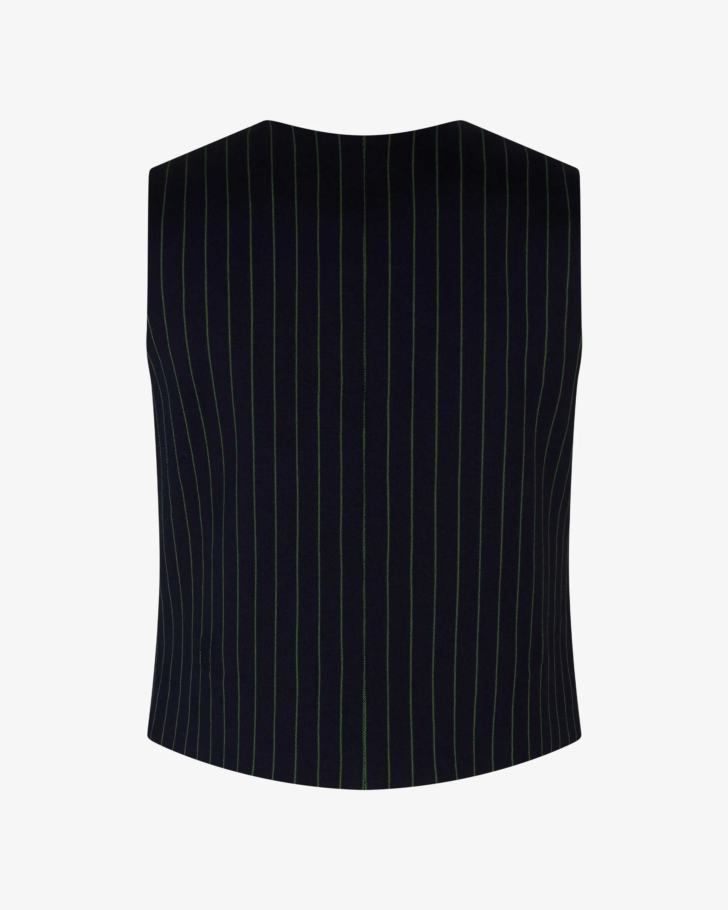 Wool Pinstripe Waistcoat - Navy/Green